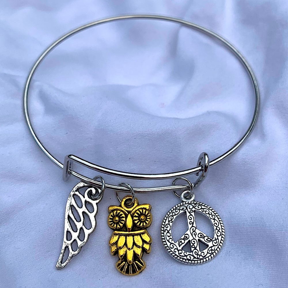 Brand New! Handmade! Adjustable Charm Bangle Bracelet!